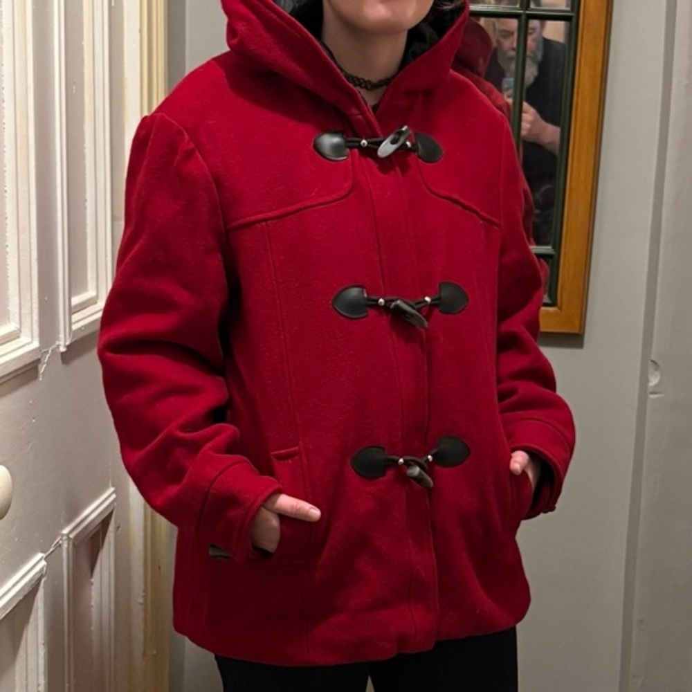 Red Wool Toggle Coat